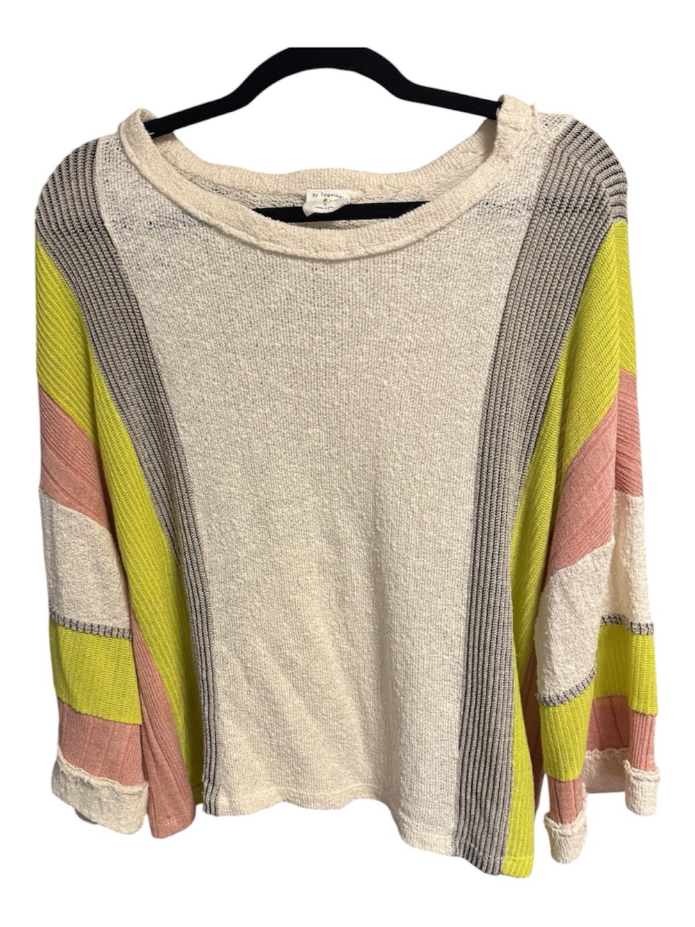 By Together Cream Crewneck Sweater with Pink & Yellow Accent Stripes